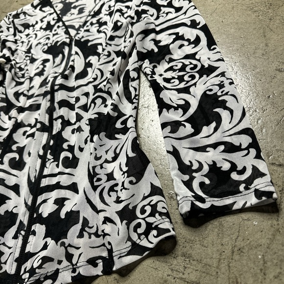 Agaci y2k sheer top full zip up size M tribal paisley print black and white - Picture 2 of 8